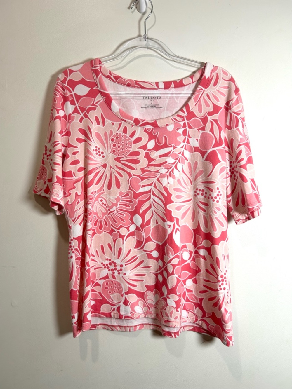 Talbots Top Women Sz L Pink Floral Cotton Tee Spring Lightweight Stretchy Casual - Picture 6 of 9